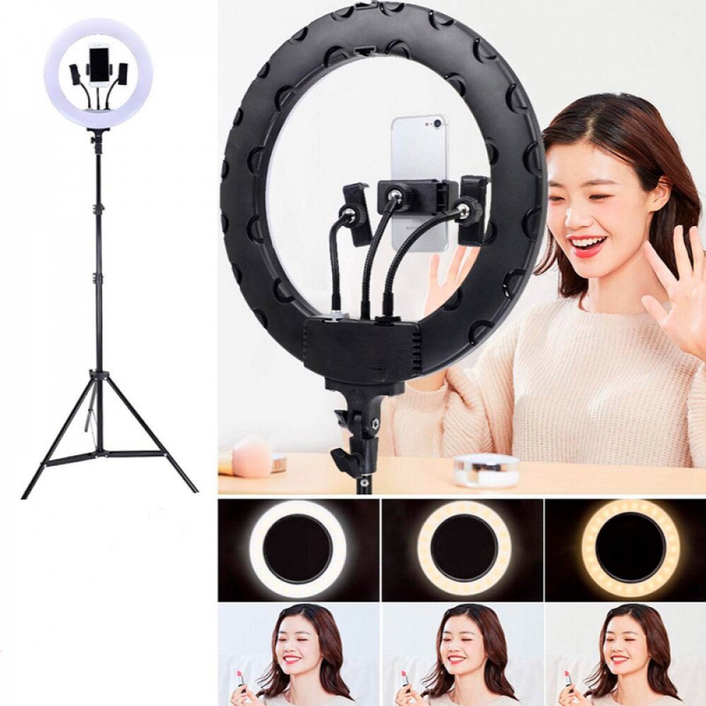14" Selfie Ring Light with 3 Cell Phone Holder, Remote Controller, and 76" Adjustable Stand