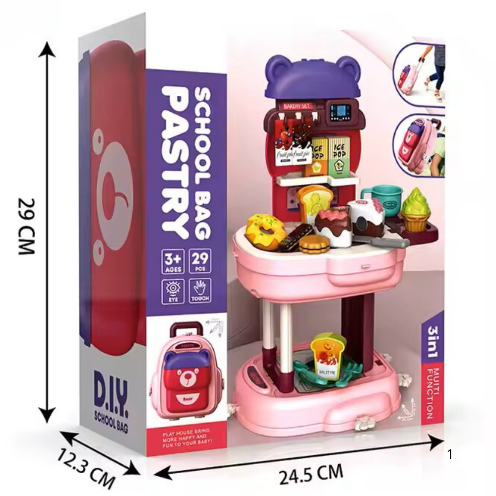 3-in-1 Pastry Play Set Backpack – DIY School Bag Bakery Toy (29 pcs)