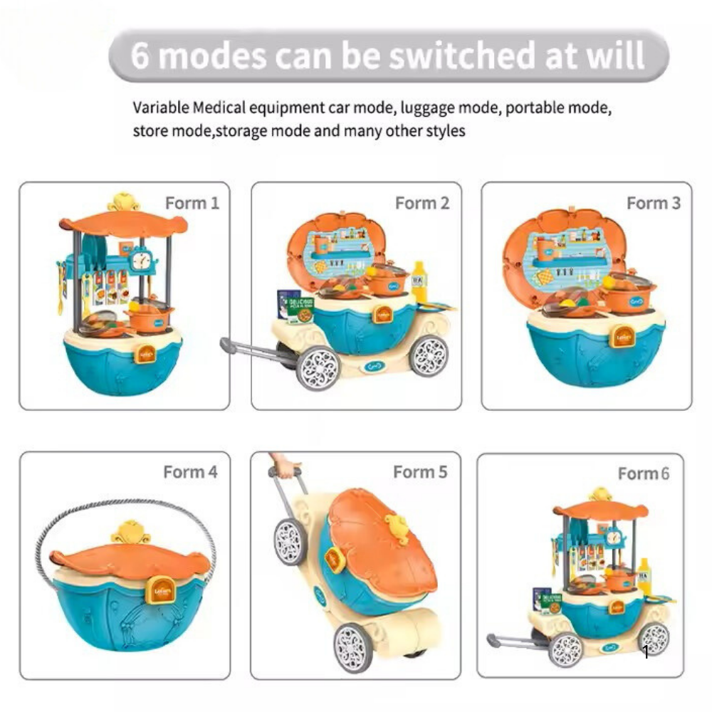 6-in-1 Multifunction Cooking Food Cart – Roleplay Kitchen & Travel Case for Kids