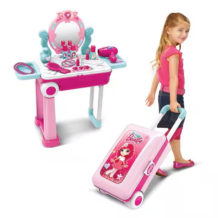 2-in-1 Makeup Table & Suitcase Beauty Play Set | Kids Dresser Toy for Girls game