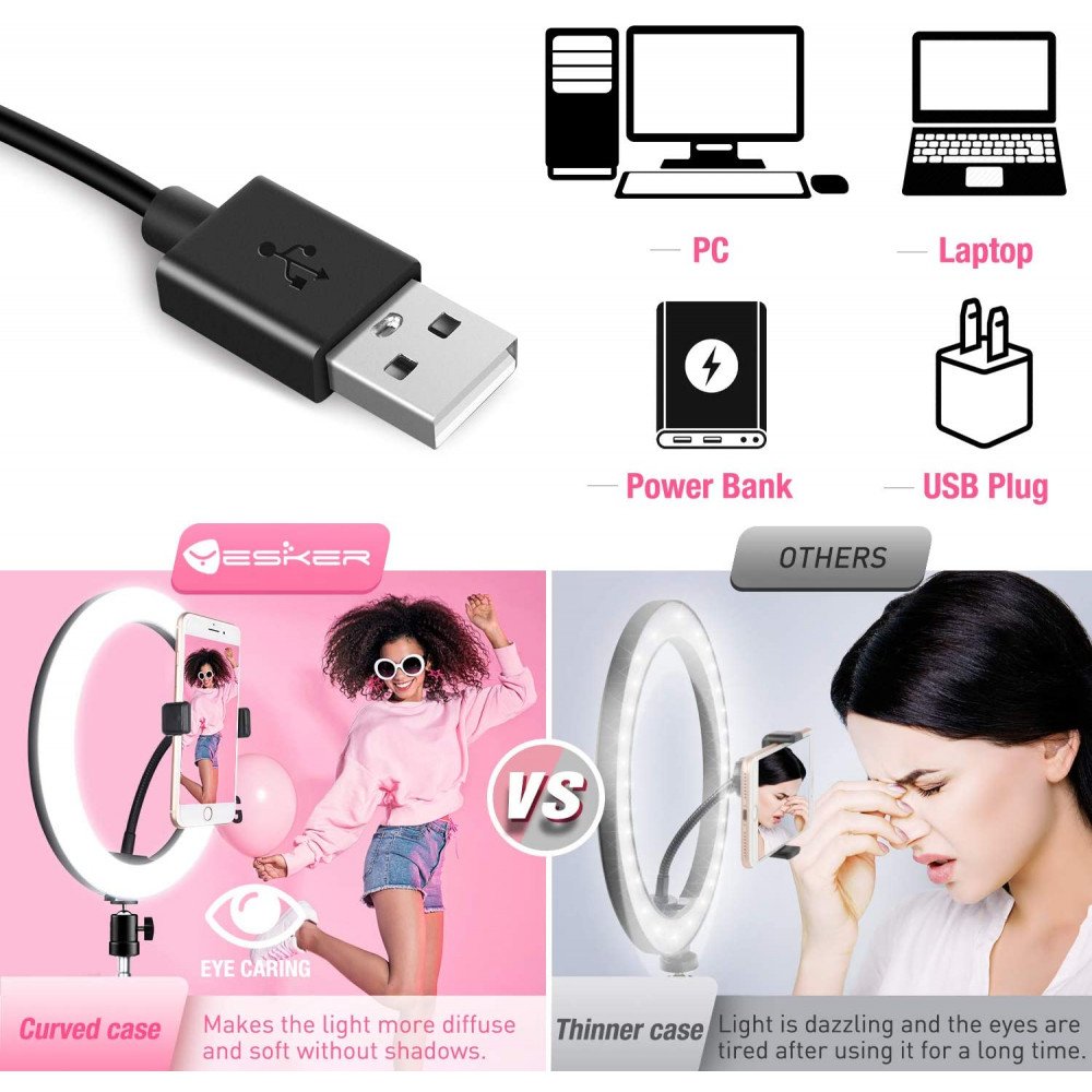 14" Selfie Ring Light with 3 Cell Phone Holder, Remote Controller, and 76" Adjustable Stand